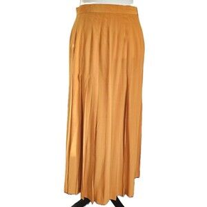 Orange 100% Silk Pleated Drop Waist Skirt, Size 10 34"L
